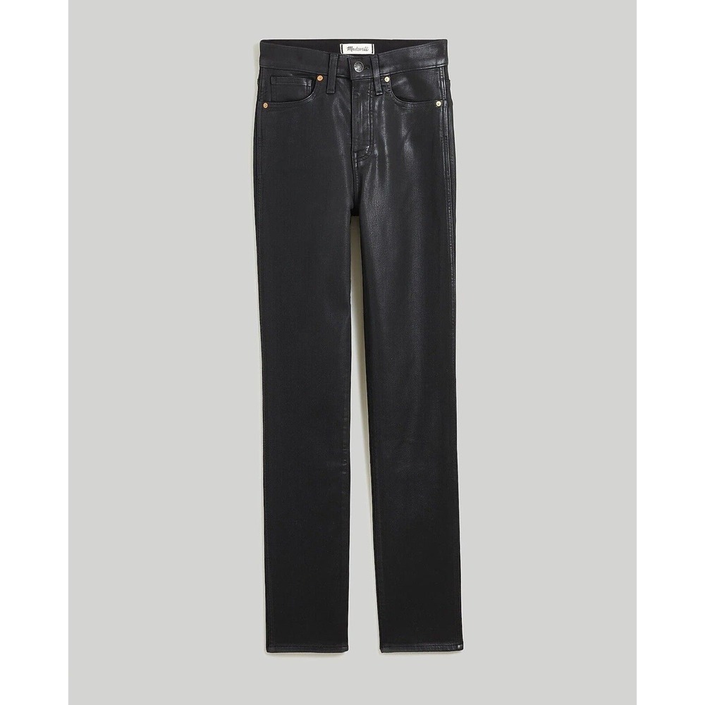 NWT Madewell Womens Stovepipe Jeans 26 Coated Edition High Rise Pockets Black